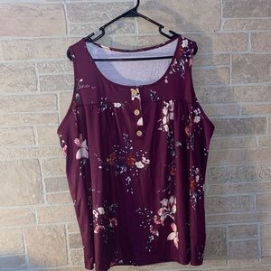 Floral Button-Front Tank Top - Plum